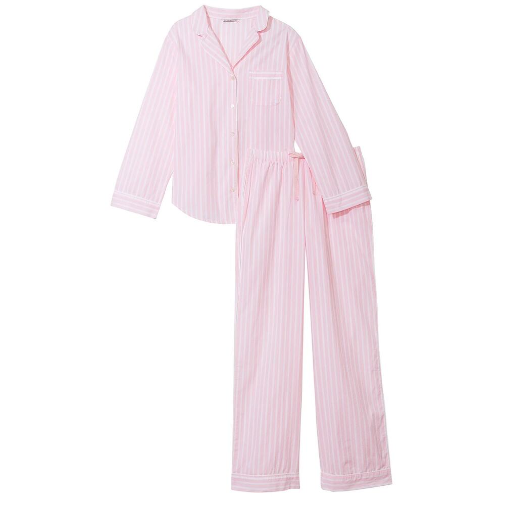 Victoria's Secret 100% Cotton Long Pajama Set XL Short Pretty Blossom Stripes